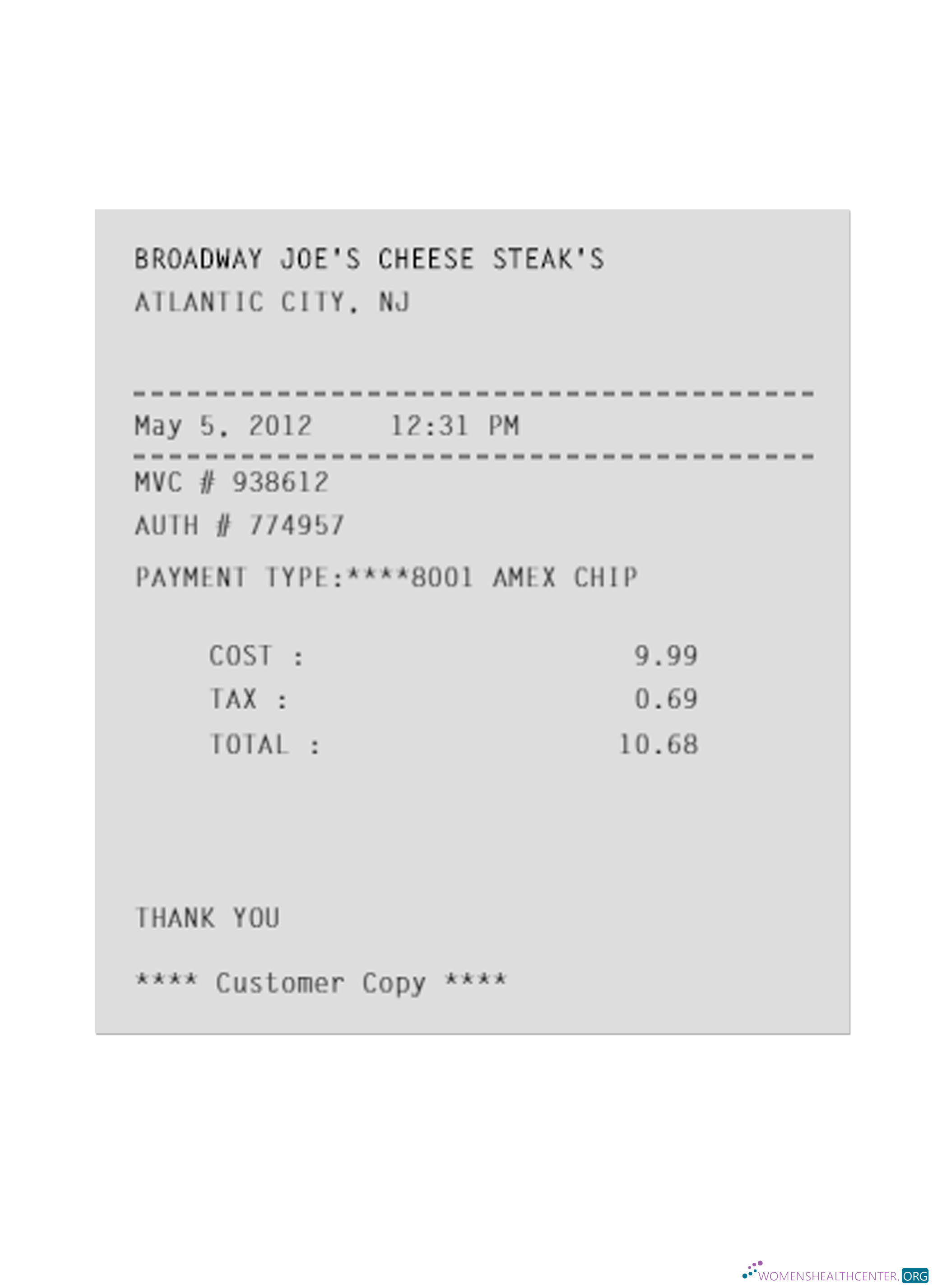 Download BROADWAY JOE'S CHEESE STEAK'S payment receipt Photoshop template